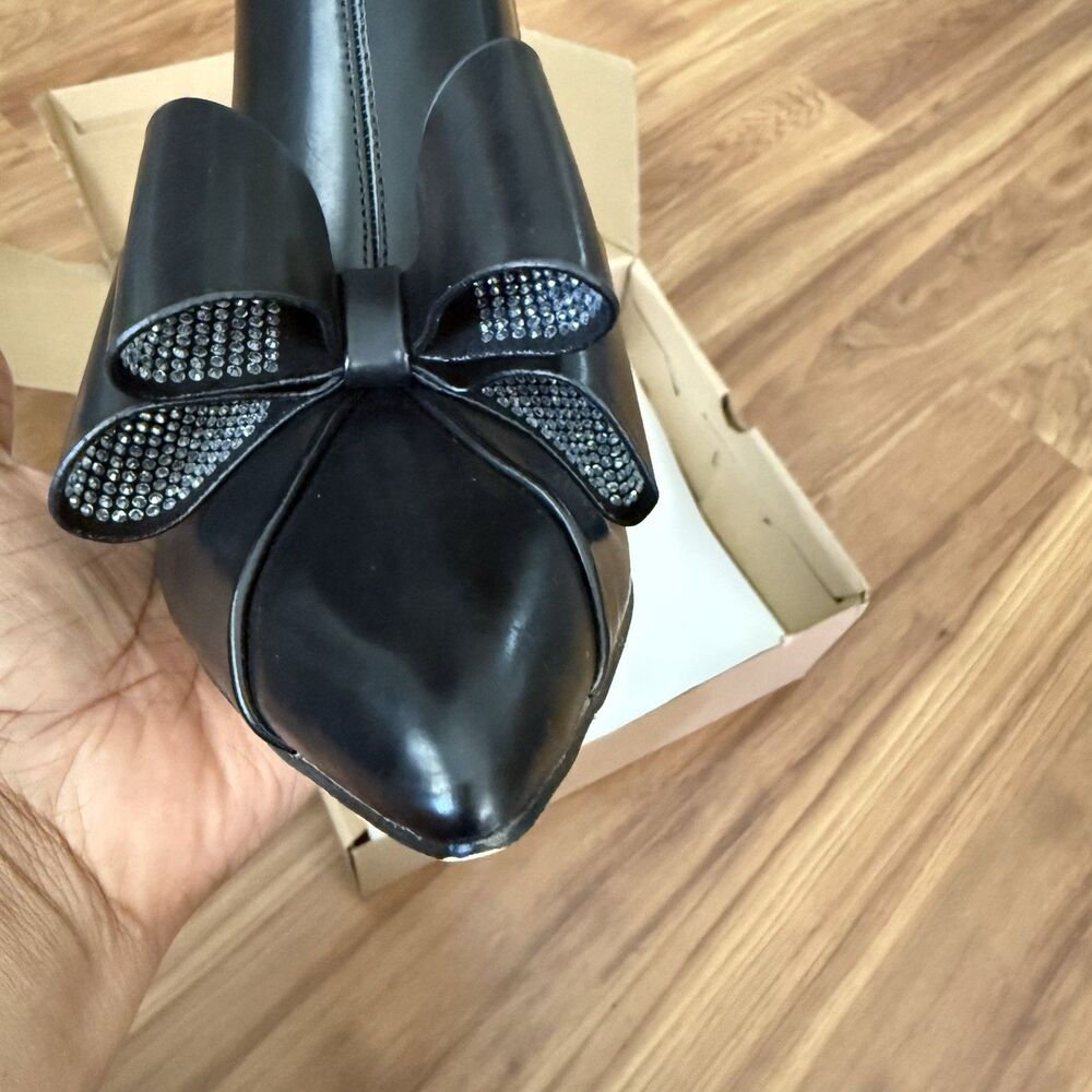 Coutgo Womens Ankle Boots Pointed Toe Kitten Heel Side Zipper Black Size 7 - Picture 10 of 16
